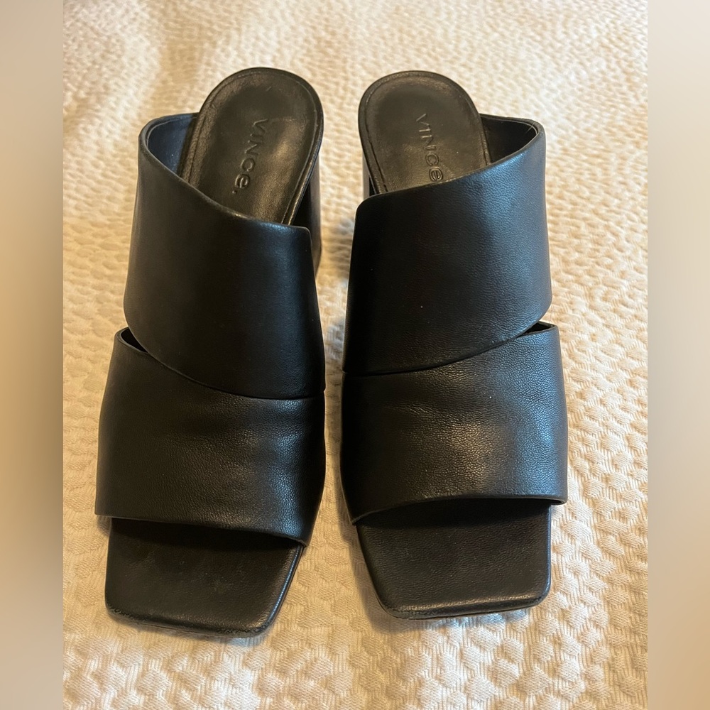 Vince Black Leather Slide Sandals